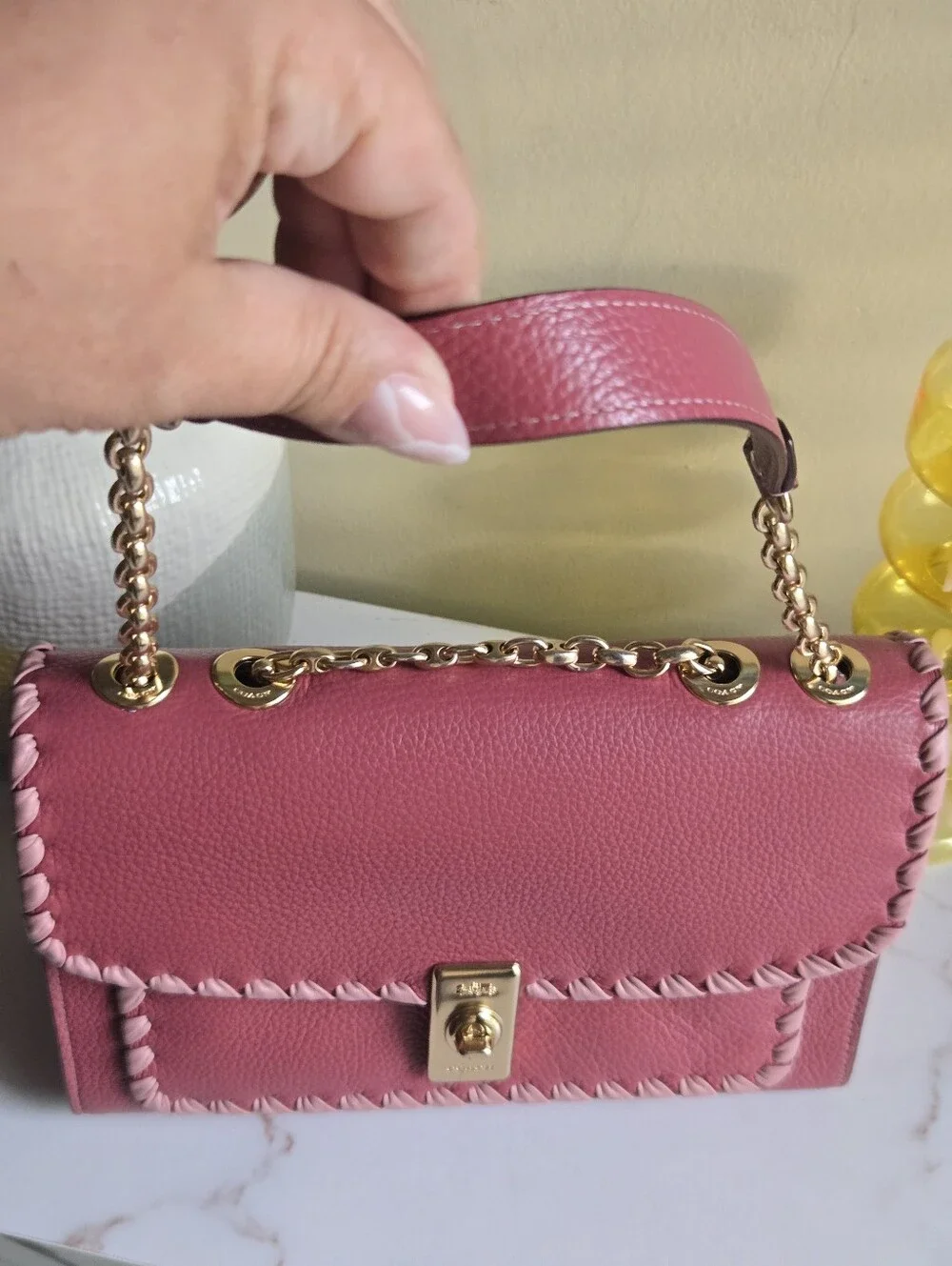 Like New Coach Lane Pink Whipstitch Leather Shoulder Bag